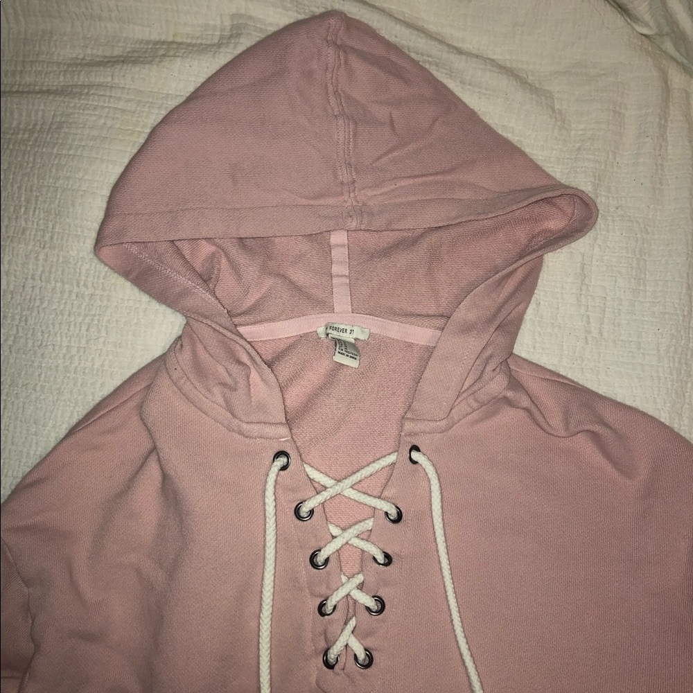 Pink Lace Up Hoodie